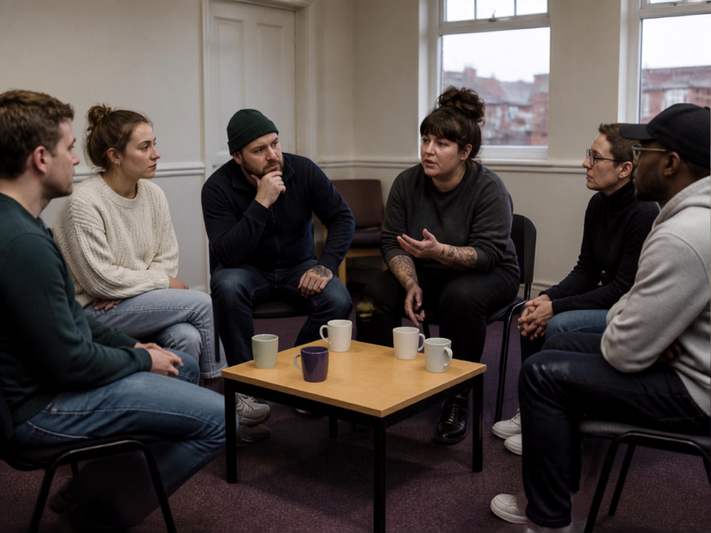 Living Life With HS community gathering — circle of chairs in a community room