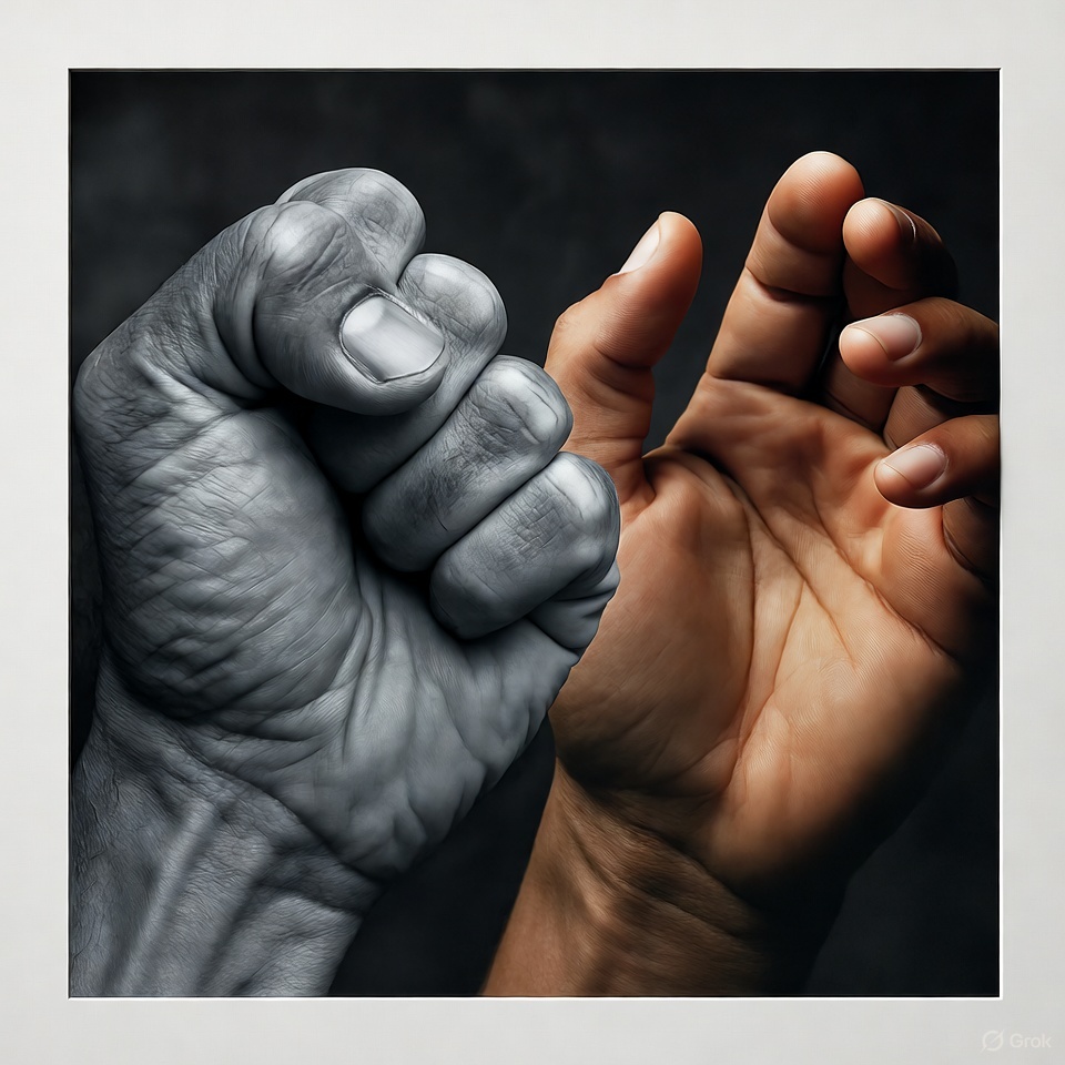 A symbolic image of a hand clenched in pain and then relaxed, representing the options for HS pain relief.